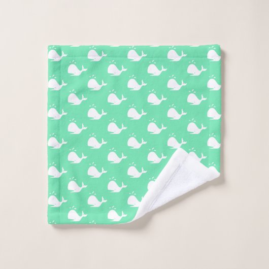 Cartoon Whale Aqua Marine Blue Green Bad Handdoek (Wasdoekje)