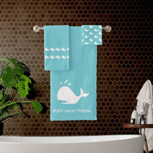 Cartoon Whale Ocean Mist Bleu Serviette