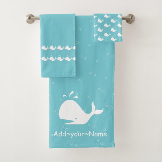 Cartoon Whale Ocean Mist Bleu Serviette (En situation)