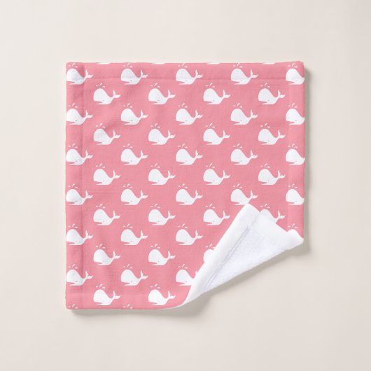 Cartoon Whale Raspberry Sorbet A jouw naam Bad Handdoek (Wasdoekje)