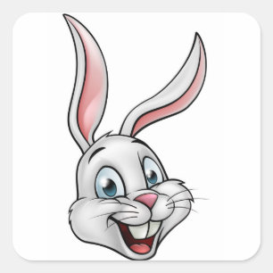 Cartoon White Bunny Rabbit Face Vierkante Sticker
