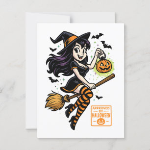 Cartoon Witch - Goedgekeurd door Halloween Briefkaart