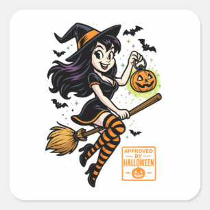 Cartoon Witch - Goedgekeurd door Halloween Vierkante Sticker