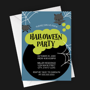 Cartoon Witch's Cauldron Kind Halloween Party Kaart