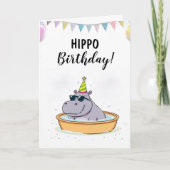 Cartoon Witte Kiddie Pool Hippo Verjaardag Kaart (Voorkant)