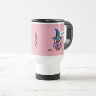 Cartoon Wizard Owl - Trick or treat   Naam toevoeg Reisbeker