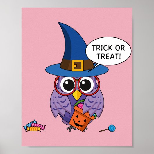 Cartoon Wizard Owl - Trick or treat Poster (Voorkant)