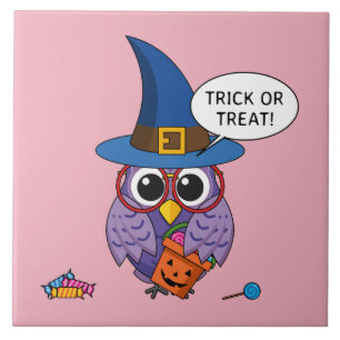 Cartoon Wizard Owl - Trick or treat Tegeltje