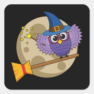 Cartoon Wizard Owl vliegen op kamer Vierkante Sticker