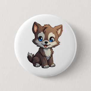 Cartoon wolf illustratie ronde button 5,7 cm