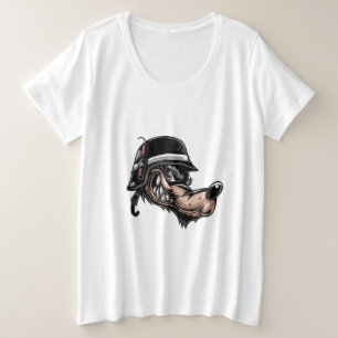Cartoon wolf met dynamiet op zijn Duitse helm Grote Maat T-shirt