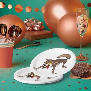 Cartoon Wolf met Goofy Expression Papieren Bordje