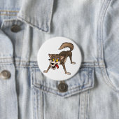 Cartoon Wolf met Goofy Expression Ronde Button 7,6 Cm (In situ)