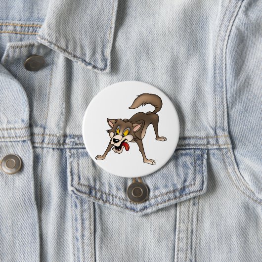 Cartoon Wolf met Goofy Expression Ronde Button 7,6 Cm (In situ)