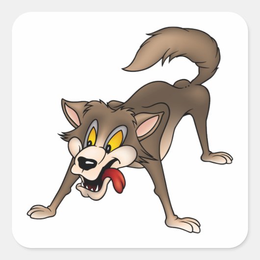 Cartoon Wolf met Goofy Expression Vierkante Sticker (Voorkant)