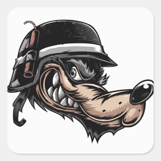 Cartoon Wolf Vierkante Sticker (Voorkant)