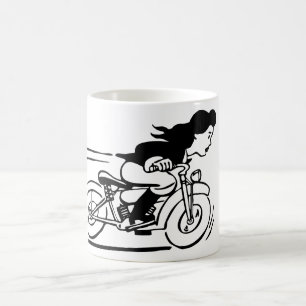 Cartoon Woman Riding Motorcycle Biker Chick Art Koffiemok