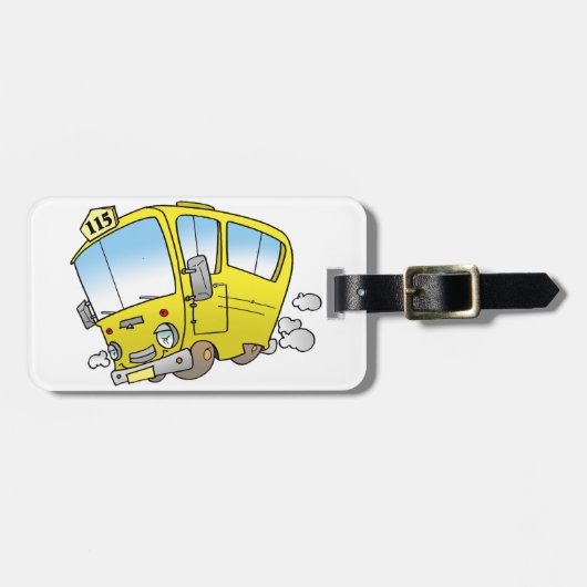 Cartoon Yellow Bus Bagagelabels (Voorkant horizontaal)