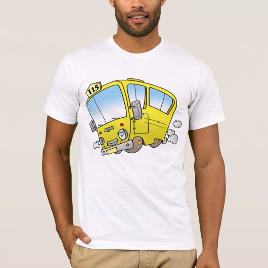 Cartoon Yellow Bus Mannen T-Shirt (Voorkant)