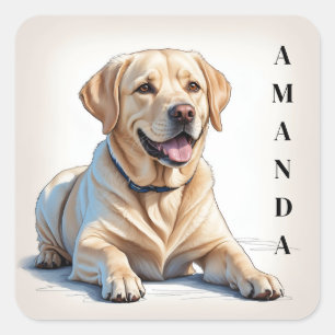 Cartoon Yellow Lying Labrador Retriever Vierkante Sticker