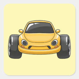 Cartoon Yellow Toon Car Vierkante Sticker
