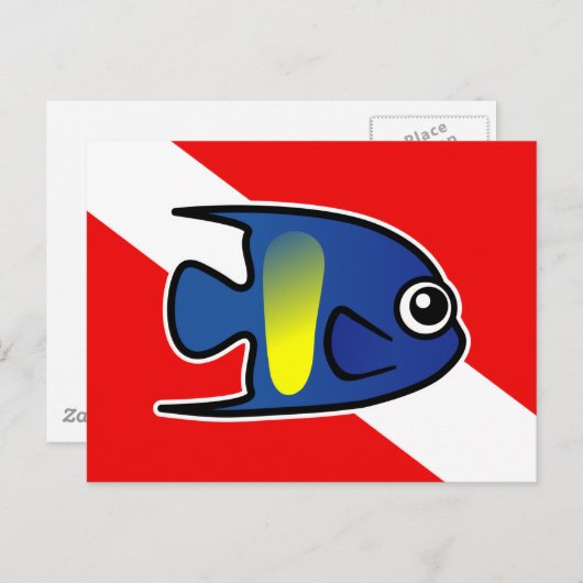 Cartoon Yellowbar Angelfish Dive Vlag Briefkaart (Voorkant / Achterkant)