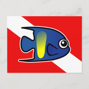 Cartoon Yellowbar Angelfish Dive Vlag Briefkaart
