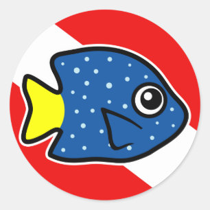 Cartoon Yellowtail Damselfish Dive Vlag Ronde Sticker