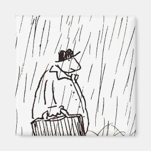 Cartoon zakenman aktentas man in regen magneet