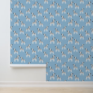 Cartoon Zebra met blauwe achtergrond voor kinderen Behang