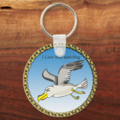 Cartoon zeemeeuw met een gouden lijst boven haar h sleutelhanger (Voorkant)