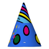 Cartoon zeemeeuw met kleurrijke sterren en cirkels feesthoedjes (Rechts)