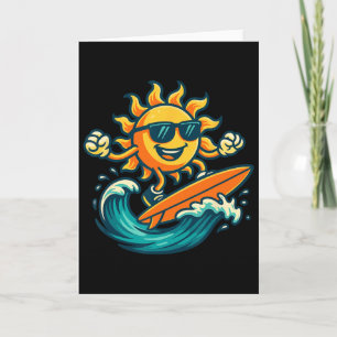 Cartoon Zon Surfen Zomer Strand Golf Art Kaart