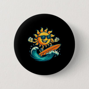 Cartoon Zon Surft Zomer Strand Golf Art Ronde Button 5,7 Cm