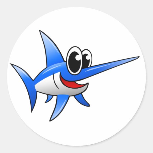 Cartoon zwaardvis ronde sticker (Voorkant)