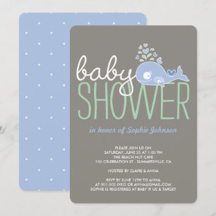 Cartoon Zwanger Blauw Mama Walvis Boy Baby shower Kaart