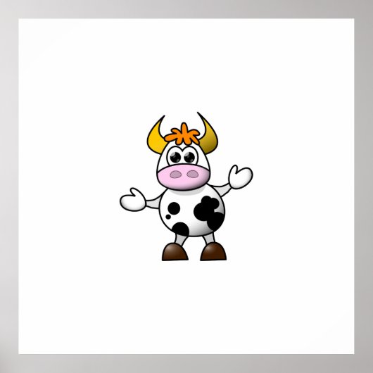 Cartoon zwart-wit Koe Bull Poster (Voorkant)