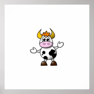 Cartoon zwart-wit kow bull poster