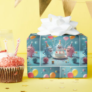 Cartoonbacteriën vieren een verjaardag cadeaupapier