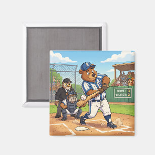 Cartoonbeer speelt honkbal magneet