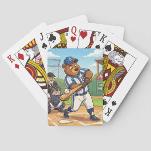 Cartoonbeer speelt honkbal pokerkaarten