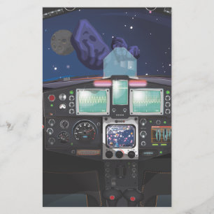 Cartooneske cockpit van ruimteschip briefpapier