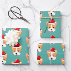Cartooneske Corgi Kerstman Hoed Inpakpapier Vel