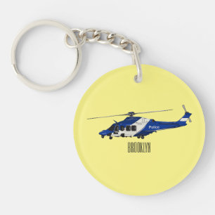 Cartooneske illustratie van een politiehelikopter sleutelhanger