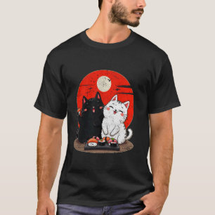 Cartooneske kat die sushi-eter vrouwen mannen kind t-shirt