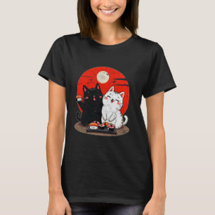 Cartooneske kat eet sushi liefhebber vrouwen manne t-shirt