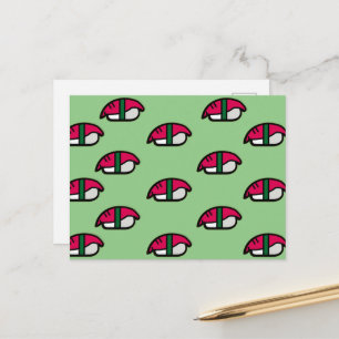 Cartooneske Kawaii Sushi, Vis Rijst & Zeewier Ansi Briefkaart