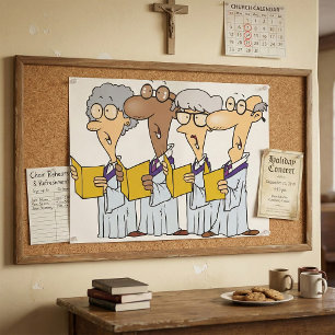 Cartooneske Kerkkoor van Oudere Burgers die Zingen Poster
