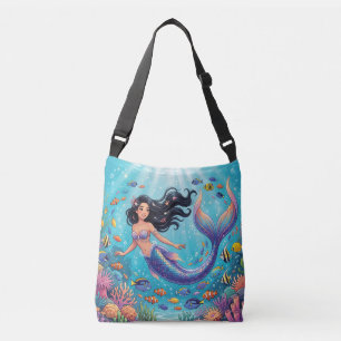 Cartooneske mooie zeemeermin onder de zee crossbody tas