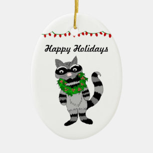 Cartooneske wasbeer versierd voor de feestdagen keramisch ornament
